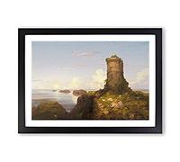Big Box Art Italian Coast with Ruined Tower by Thomas Cole Framed Wall Art Picture Print Ready to Hang, Black A2 (62 x 45 cm)