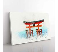 Big Box Art Itsukushima Shrine in Hiroshima Japan in Abstract Canvas Wall Art Print Ready to Hang Picture, 76 x 50 cm (30 x 20 Inch), White, Turquoise, Red, Brown