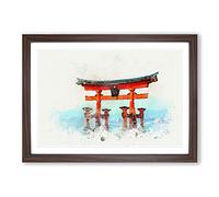 Big Box Art Itsukushima Shrine in Hiroshima Japan in Abstract Framed Wall Art Picture Print Ready to Hang, Walnut A2 (62 x 45 cm)