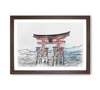 Big Box Art Itsukushima Shrine in Hiroshima Japan Sketch Framed Wall Art Picture Print Ready to Hang, Walnut A2 (62 x 45 cm)
