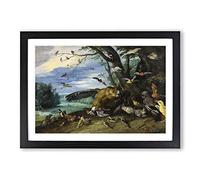 Big Box Art Jan Van Kessel Birds Fighting Framed Wall Art Picture Print Ready to Hang, Oak A2 (62 x 45 cm)