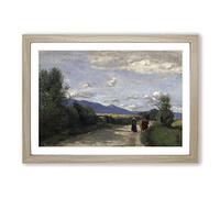 Big Box Art Jean-Baptiste Camille Corot with Cow Framed Wall Art Picture Print Ready to Hang, Oak A2 (62 x 45 cm)