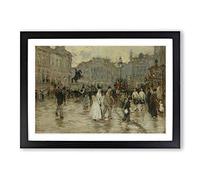Big Box Art Jean-Francois Raffaelli Landscape with People (1) Framed Wall Art Picture Print Ready to Hang, Oak A2 (62 x 45 cm)