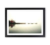 Big Box Art Jetty Reflecting in a Lake in Sweden Framed Wall Art Picture Print Ready to Hang, Black A2 (62 x 45 cm)