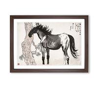 Big Box Art Jin Nong Horse Oriental Framed Wall Art Picture Print Ready to Hang, Walnut A2 (62 x 45 cm)