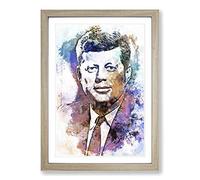 Big Box Art John F Kennedy JFK in Abstract Framed Wall Art Picture Print Ready to Hang, Oak A2 (62 x 45 cm)