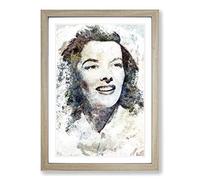 Big Box Art Katherine Hepburn in Abstract Framed Wall Art Picture Print Ready to Hang, Oak A2 (62 x 45 cm)