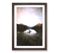 Big Box Art Kayaking Through The Mountains Painting Framed Wall Art Picture Print Ready to Hang, Walnut A2 (62 x 45 cm)