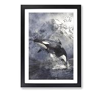 Big Box Art Killer Whale Painting Framed Wall Art Picture Print Ready to Hang, Black A2 (62 x 45 cm)