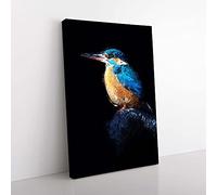 Big Box Art Kingfisher Bird in Abstract Canvas Wall Art Print Ready to Hang Picture, 76 x 50 cm (30 x 20 Inch), Black, Blue, Yellow