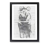 Big Box Art Kissing Policemen in Abstract Framed Wall Art Picture Print Ready to Hang, Black A2 (62 x 45 cm)