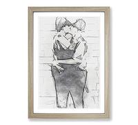Big Box Art Kissing Policemen in Abstract Framed Wall Art Picture Print Ready to Hang, Oak A2 (62 x 45 cm)