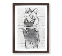 Big Box Art Kissing Policemen in Abstract Framed Wall Art Picture Print Ready to Hang, Walnut A2 (62 x 45 cm)