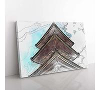 Big Box Art Kiyomizu Dera Pagoda in Japan in Abstract Canvas Wall Art Print Ready to Hang Picture, 76 x 50 cm (30 x 20 Inch), White, Brown, Grey, Black