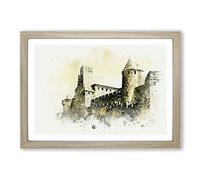Big Box Art La Cite Citadel in Carcassonne France in Abstract Framed Wall Art Picture Print Ready to Hang, Oak A2 (62 x 45 cm)