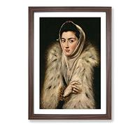 Big Box Art Lady in A Fur Wrap by El Greco Framed Wall Art Picture Print Ready to Hang, Walnut A2 (62 x 45 cm)