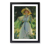 Big Box Art Lady in A Summer Garden by Charles Curran Framed Wall Art Picture Print Ready to Hang, Black A2 (62 x 45 cm)
