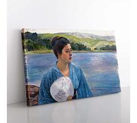 Big Box Art Lady with a Fan by Kuroda Seiki Painting Canvas Wall Art Print Ready to Hang Picture, 76 x 50 cm (30 x 20 Inch), Blue, Black, Green, White