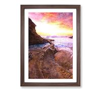 Big Box Art Laguna Beach in California Painting Framed Wall Art Picture Print Ready to Hang, Walnut A2 (62 x 45 cm)