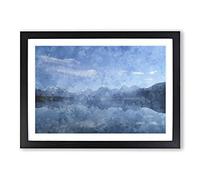 Big Box Art Lake and Mountains in Montana Painting Framed Wall Art Picture Print Ready to Hang, Black A2 (62 x 45 cm)
