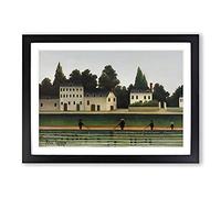 Big Box Art Landscape and Four Fisherman by Henri Rousseau Framed Wall Art Picture Print Ready to Hang, Black A2 (62 x 45 cm)