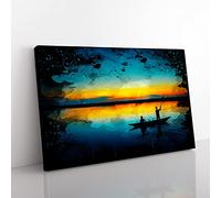 Big Box Art Landscape Evening Sunset Boat (6) Coal Black Canvas Wall Art Print Ready to Hang Picture, 76 x 50 cm (30 x 20 Inch), Multi-Coloured