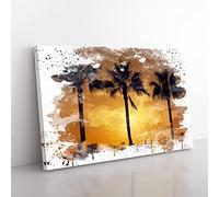 Big Box Art Landscape Sunset Palm Trees V3 Canvas Wall Art Print Ready to Hang Picture, 76 x 50 cm (30 x 20 Inch), Multi-Coloured
