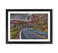 Big Box Art Landscape Wisconsin Road Through Forest USA Framed Wall Art Picture Print Ready to Hang, Black A2 (62 x 45 cm)