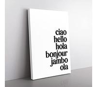 Big Box Art Language of Hello Typography Canvas Wall Art Print Ready to Hang Picture, 76 x 50 cm (30 x 20 Inch), White, Black