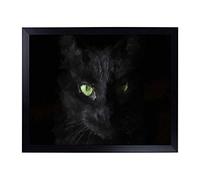 Big Box Art Lap Tray with Cushion | Black Cat with Green Eyes in Abstract | Padded Bean Bag Cushion | For Eating, Working, Crafting, Laptop | Portable Table Desk