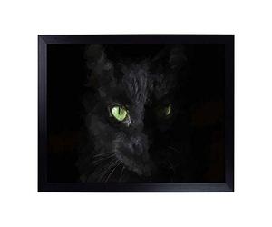 Big Box Art Lap Tray with Cushion | Black Cat with Green Eyes in Abstract | Padded Bean Bag Cushion | For Eating, Working, Crafting, Laptop | Portable Table Desk