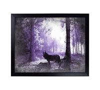 Big Box Art Lap Tray with Cushion | Black Wolf in a Purple Forest in Abstract | Padded Bean Bag Cushion | For Eating, Working, Crafting, Laptop | Portable Table Desk