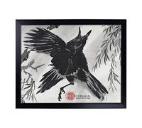 Big Box Art Lap Tray with Cushion | Crow and Willow Tree by Kawanabe Kyosai | Padded Bean Bag Cushion | For Eating, Working, Crafting, Laptop | Portable Table Desk