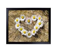 Big Box Art Lap Tray with Cushion | Daisy Heart Chain Painting | Padded Bean Bag Cushion | For Eating, Working, Crafting, Laptop | Portable Table Desk