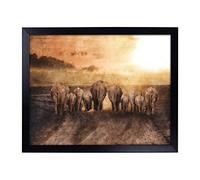 Big Box Art Lap Tray with Cushion | Herd of Elephants on a Dusty Road Painting | Padded Bean Bag Cushion | For Eating, Working, Crafting, Laptop | Portable Table Desk