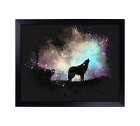 Big Box Art Lap Tray with Cushion | Howling Wolf with a Galaxy Forest Paint Splash | Padded Bean Bag Cushion | For Eating, Working, Crafting, Laptop | Portable Table Desk