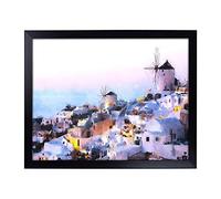 Big Box Art Lap Tray with Cushion | The Santorini Skyline in Greece Painting | Padded Bean Bag Cushion | For Eating, Working, Crafting, Laptop | Portable Table Desk