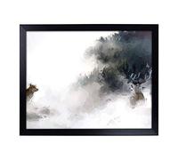 Big Box Art Lap Tray with Cushion | Wolf and Stag in a Winter Forest in Abstract | Padded Bean Bag Cushion | For Eating, Working, Crafting, Laptop | Portable Table Desk