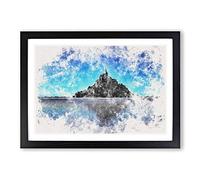 Big Box Art Le Mont-Saint-Michel in Normandy Watercolour Framed Wall Art Picture Print Ready to Hang, Black A2 (62 x 45 cm)