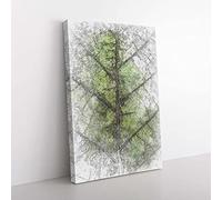 Big Box Art Leaf Lines in Abstract Canvas Wall Art Print Ready to Hang Picture, 76 x 50 cm (30 x 20 Inch), White, Grey, Greige, Olive, Green, Olive, Green