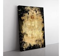Big Box Art Leonardo Da Vinci The Vitruvian Man Vitruviano Coal Black Canvas Wall Art Print Ready to Hang Picture, 76 x 50 cm (30 x 20 Inch), Multi-Coloured