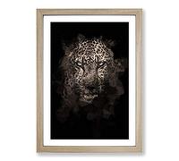 Big Box Art Leopard in The Dark in Abstract Framed Wall Art Picture Print Ready to Hang, Oak A2 (62 x 45 cm)