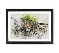 Big Box Art Leopard Vol.2 Watercolour Framed Wall Art Picture Print Ready to Hang, Black A2 (62 x 45 cm)