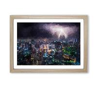 Big Box Art Lightening Over Bangkok City in Abstract Framed Wall Art Picture Print Ready to Hang, Oak A2 (62 x 45 cm)