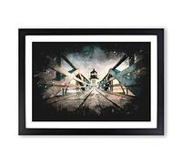 Big Box Art Lighthouse at The Piers End Paint Splash Framed Wall Art Picture Print Ready to Hang, Black A2 (62 x 45 cm)