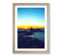 Big Box Art Lighthouse in Jersey in Abstract Framed Wall Art Picture Print Ready to Hang, Oak A2 (62 x 45 cm)