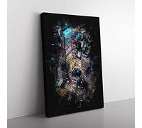 Big Box Art Lights of Chicago City Paint Splash Canvas Wall Art Print Ready to Hang Picture, 76 x 50 cm (30 x 20 Inch), Black, Blue, Lavender, Brown