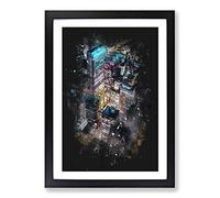 Big Box Art Lights of Chicago City Paint Splash Framed Wall Art Picture Print Ready to Hang, Black A2 (62 x 45 cm)