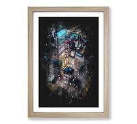 Big Box Art Lights of Chicago City Paint Splash Framed Wall Art Picture Print Ready to Hang, Oak A2 (62 x 45 cm)