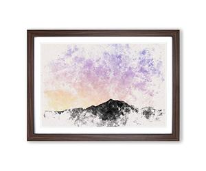 Big Box Art Lilac Sky Above The Mountain Watercolour Framed Wall Art Picture Print Ready to Hang, Walnut A2 (62 x 45 cm)